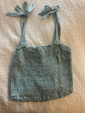 Abercrombie & Fitch Light Blue Smocked Tie-Shoulder Camisole